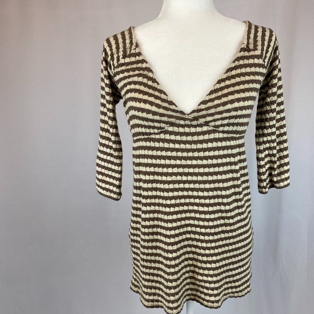 Express Striped Top with Sweetheart Neckline in Brown and Cream, Size S.